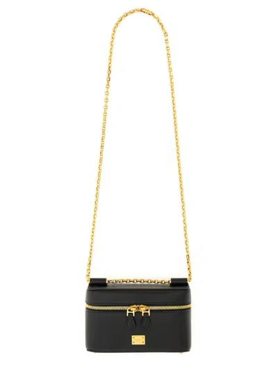 Dolce & Gabbana Sicily Leather Shoulder Bag With Metal Logo Tag In Black