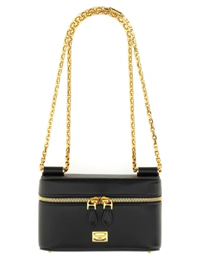 Dolce & Gabbana Sicily Leather Shoulder Bag With Metal Logo Tag In Black