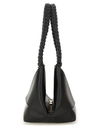 Ferragamo Structured Handbag With Braided Handle And Folded Accents In Black