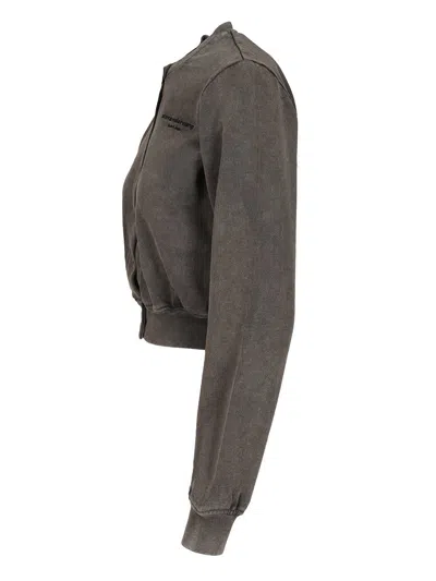 Alexander Wang Shrunken Snap Cardigan Crewneck Sweatshirts Black In Gray