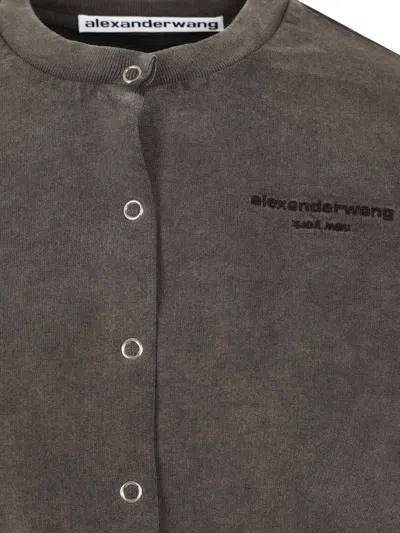 Alexander Wang Shrunken Snap Cardigan Crewneck Sweatshirts Black In Gray