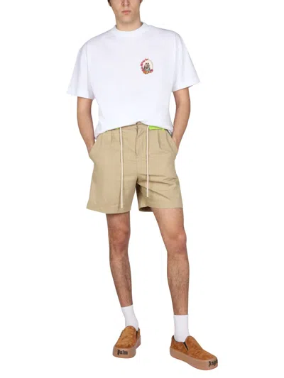 Palm Angels Side Band Bermuda Shorts In Neutral
