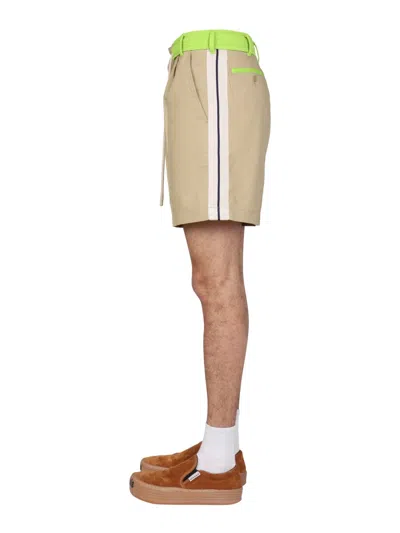 Palm Angels Side Band Bermuda Shorts In Neutral