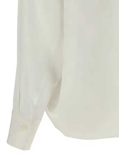 Brunello Cucinelli Silk Blouse With High Collar And Keyhole Back In White