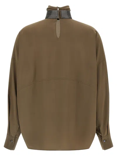 Brunello Cucinelli Silk Blouse With High Collar And Keyhole Back