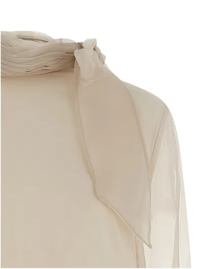 Brunello Cucinelli Silk Blouse With Lavallière Sweaters And Cardigans White In Neutral