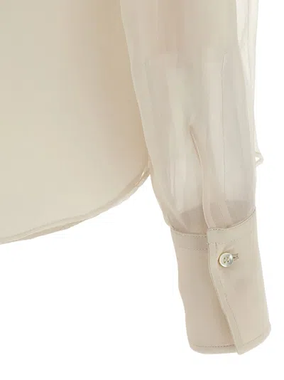 Brunello Cucinelli Silk Blouse With Lavallière Sweaters And Cardigans White In Neutral
