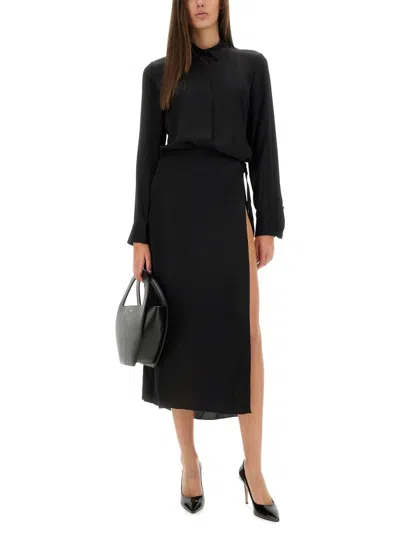 Theory Flowing Black Silk Skirt In Black