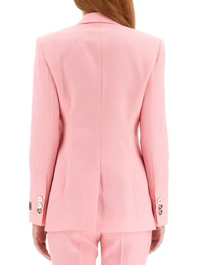 Versace Embroidered Wool Jacquard Blazer With Back Slit In Pink