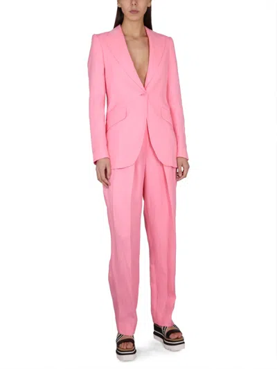 Stella Mccartney Viscose And Linen Single-breasted Blazer In Pink