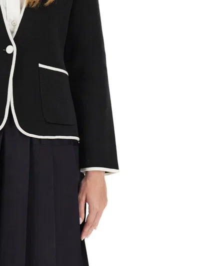 Thom Browne Single-breasted Collarless Jacket In Blue