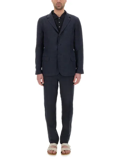 120% Lino Single Breasted Dress In Blue