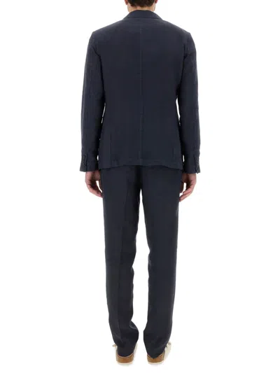 120% Lino Single Breasted Dress In Blue