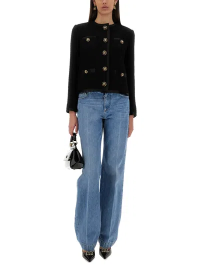 Dolce & Gabbana Tweed Boucle Crewneck Jacket In Black