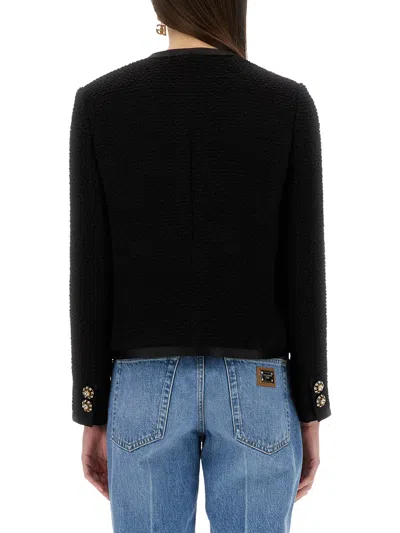 Dolce & Gabbana Tweed Boucle Crewneck Jacket In Black