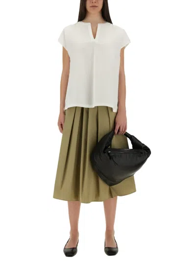 Aspesi Pleated Midi Skirt High Waist Wide Fit In Green