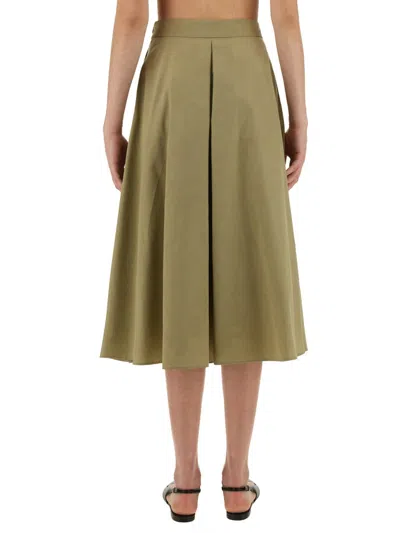 Aspesi Pleated Midi Skirt High Waist Wide Fit In Green
