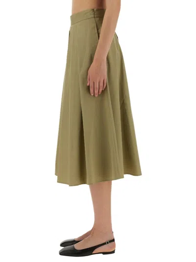 Aspesi Pleated Midi Skirt High Waist Wide Fit In Green