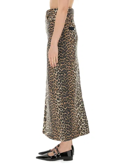 Ganni Leopard Print Denim Maxi Skirt In Animal Print
