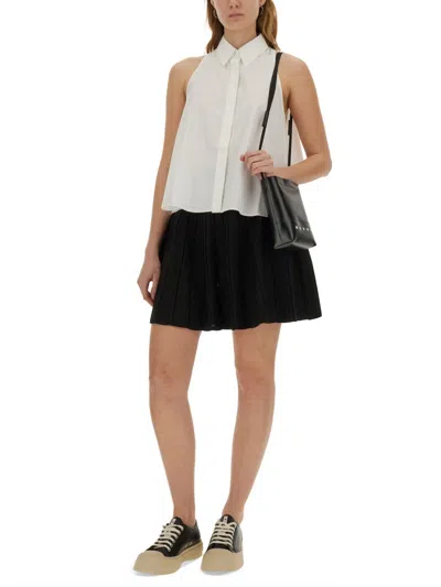 Marni A-line Cotton Flared Shirt Sleeveless In White