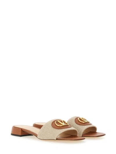 Valentino Vlogo Embellished Textured-leather And Canvas Slides