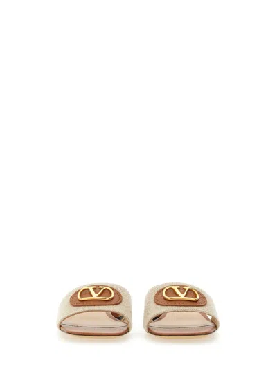 Valentino Vlogo Embellished Textured-leather And Canvas Slides