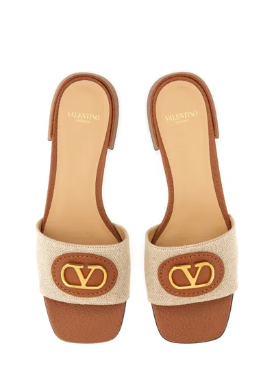 Valentino Vlogo Embellished Textured-leather And Canvas Slides