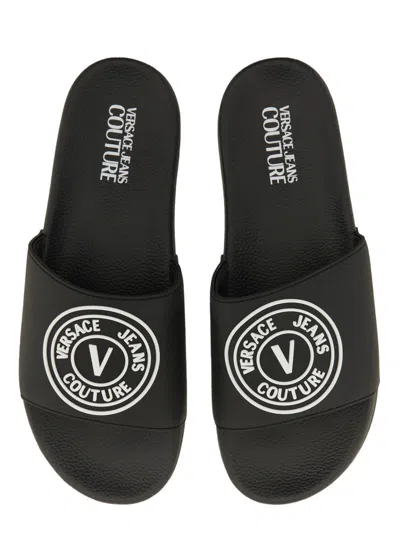 Versace Jeans Couture V-emblem Rubber Slide Sandals