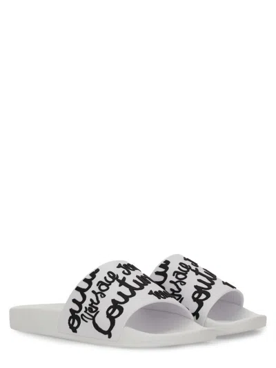 Versace Jeans Couture Slide Sandal With Logo In White