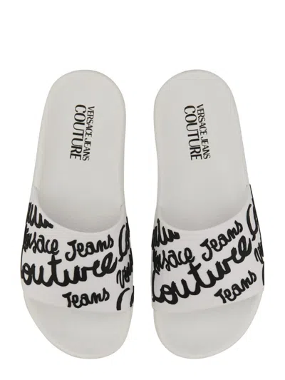 Versace Jeans Couture Slide Sandal With Logo In White