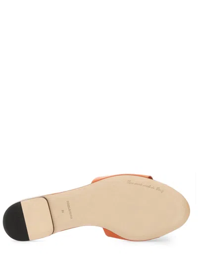 Dolce & Gabbana Slide Sandals In Orange Leather With Logo