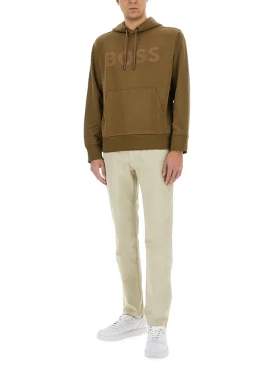 Hugo Boss Tailored Trousers With Pockets And Loops In Neutral