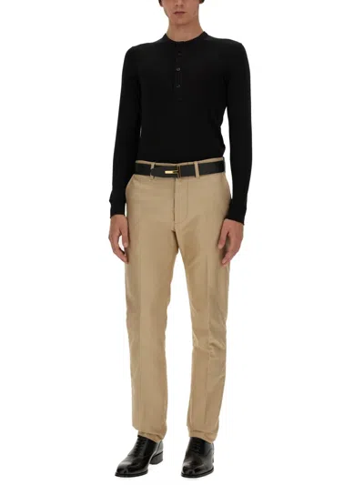 Tom Ford Long-sleeved Henley Top With Buttoned Placket And Fitted Silhouette In Black