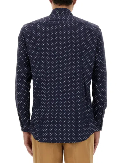 Hugo Boss Slim-fit Shirt In Geometric-print Performance-stretch Fabric In Blue