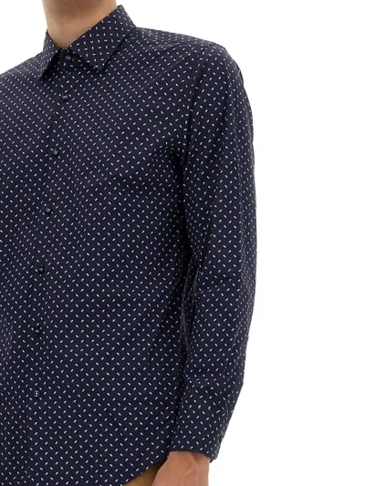 Hugo Boss Slim-fit Shirt In Geometric-print Performance-stretch Fabric In Blue