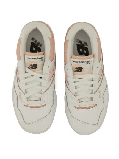 New Balance 550' White And Light Pink Low Top Sneakers With Logo In Leather