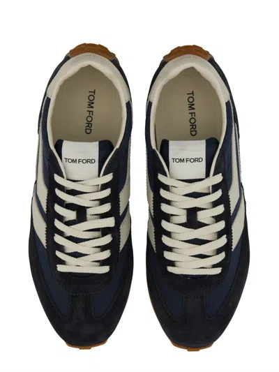 Tom Ford 'mick' Blue Sneakers With Logo Patch On The Tongue And Cotrasting Heel With Logo