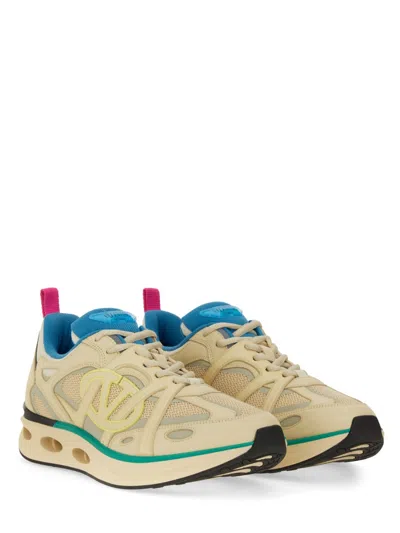 Valentino Garavani Multicolor Leather And Fabric Vlogo Easyjog Sneakers In Nude