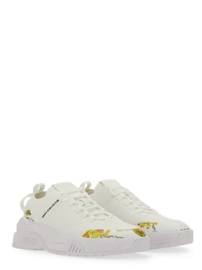 Versace Jeans Couture White Sneakers With Bold Logo And Textured Upper In White