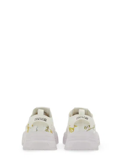 Versace Jeans Couture White Sneakers With Bold Logo And Textured Upper In White