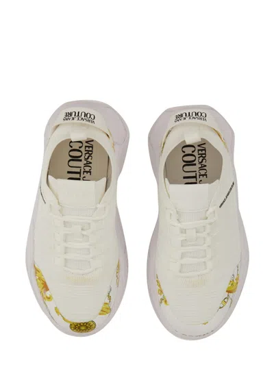Versace Jeans Couture White Sneakers With Bold Logo And Textured Upper In White
