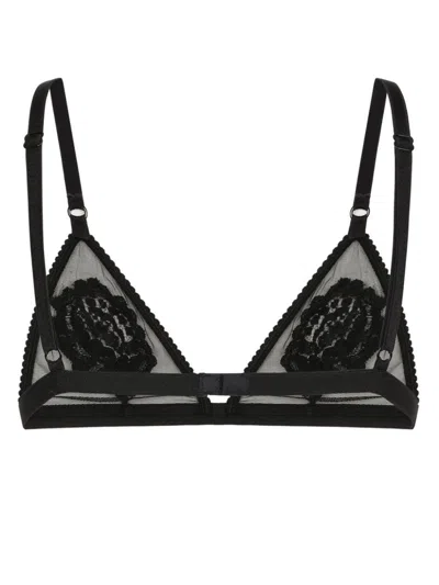 Dolce & Gabbana Floral-motif Triangle Bra In Black