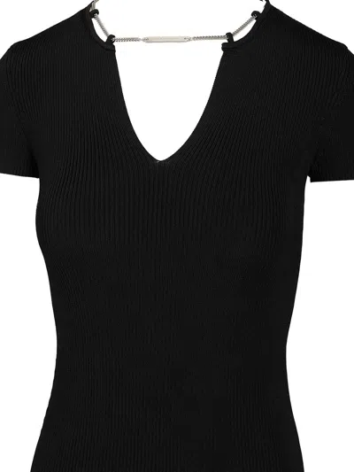 Alexander Wang Ss V-neck Dress With Nameplate Chain Dresses Black In Black