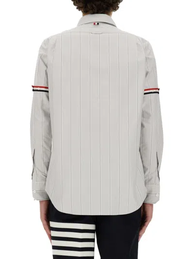 Thom Browne Vertical Stripe Long-sleeve Shirt With Tricolor Detail