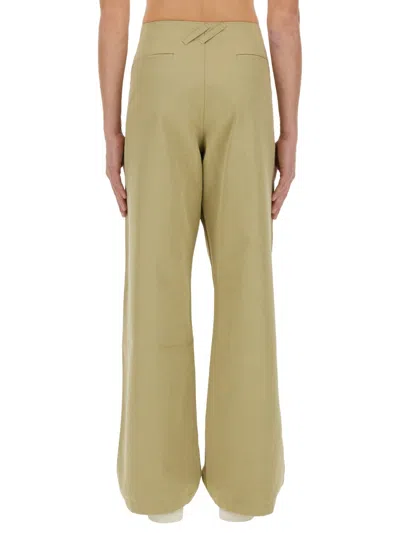 Burberry Cotton Wide Leg Pants With Belt Loops In Green