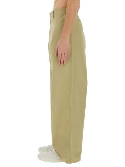 Burberry Cotton Wide Leg Pants With Belt Loops In Green