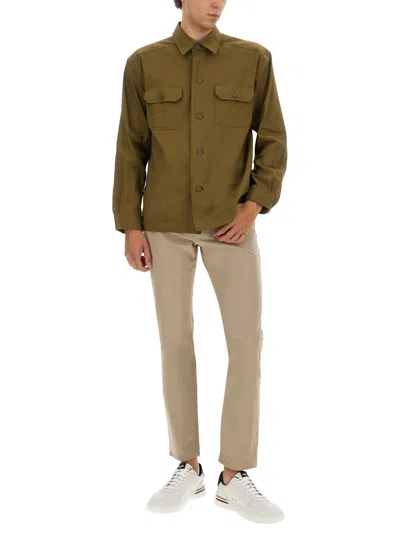 Hugo Boss Boss Stretch Linen And Viscose Shirt In Green