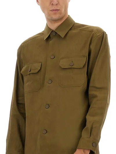Hugo Boss Boss Stretch Linen And Viscose Shirt In Green