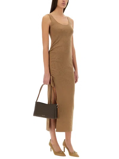 Michael Kors Stretch Wool Blend Camisole Dress In Brown