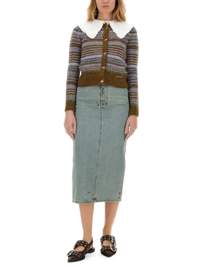 Ganni Embroidered Stretch Alpaca Blend Cardigan In Multi